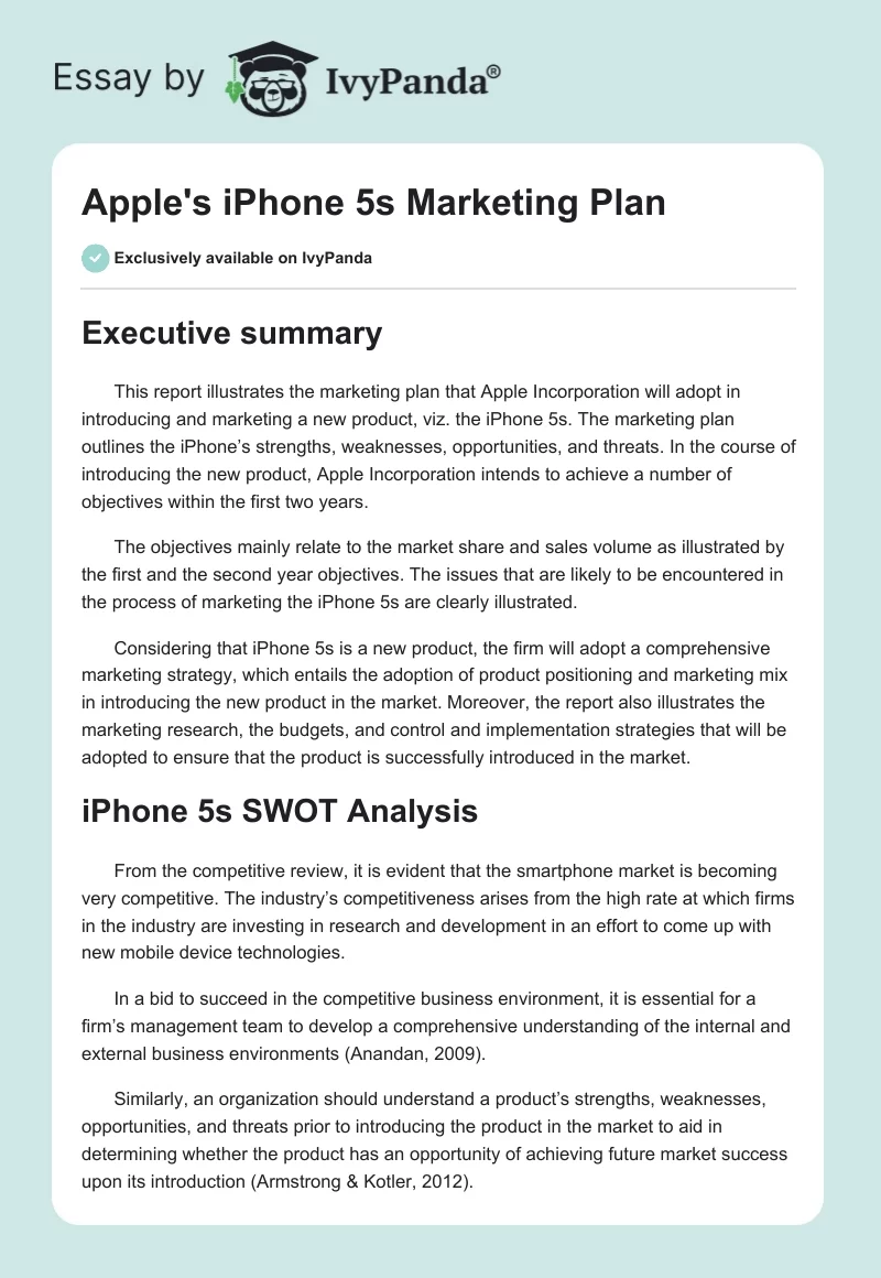 Apple's iPhone 5s Marketing Plan. Page 1