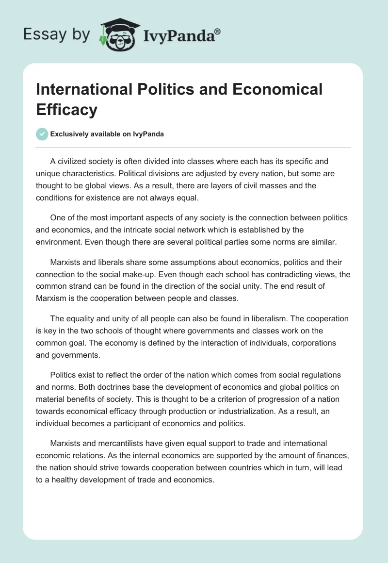 International Politics and Economical Efficacy. Page 1