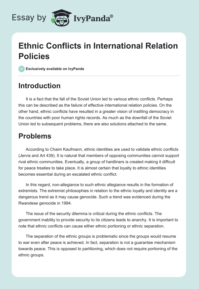 Ethnic Conflicts in International Relation Policies. Page 1