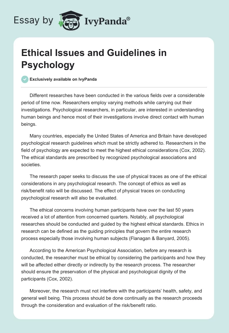 Ethical Issues and Guidelines in Psychology. Page 1