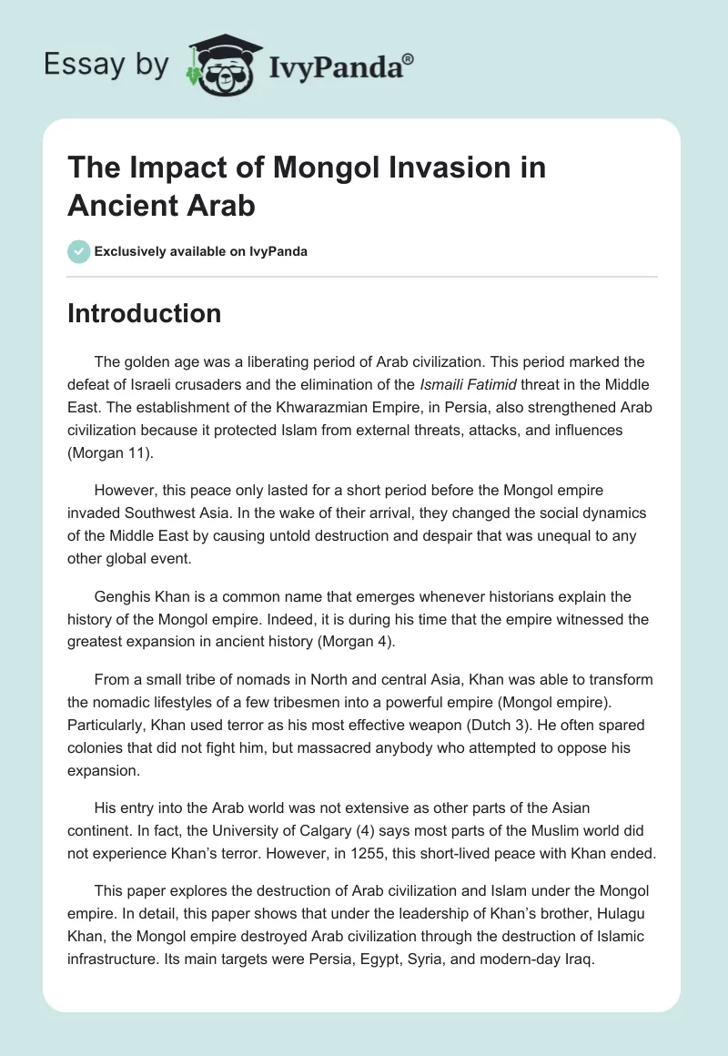 The Impact of Mongol Invasion in Ancient Arab. Page 1