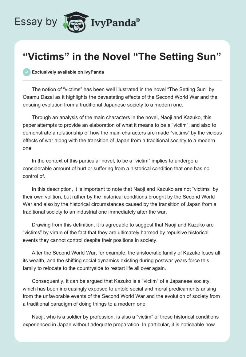 “Victims” in the Novel “The Setting Sun”. Page 1