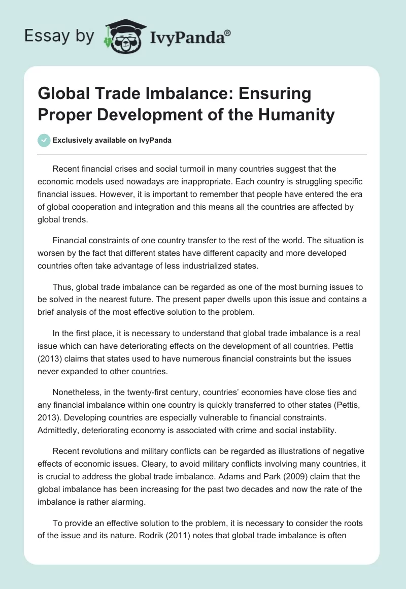 Global Trade Imbalance: Ensuring Proper Development of the Humanity. Page 1