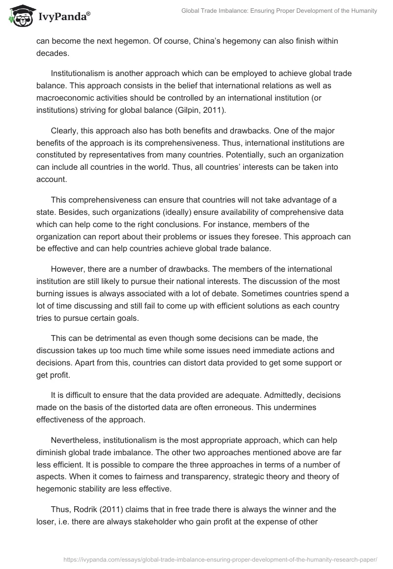 Global Trade Imbalance: Ensuring Proper Development of the Humanity. Page 5