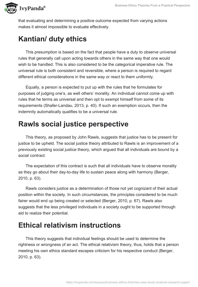 Business Ethics Theories From a Practical Perspective. Page 2