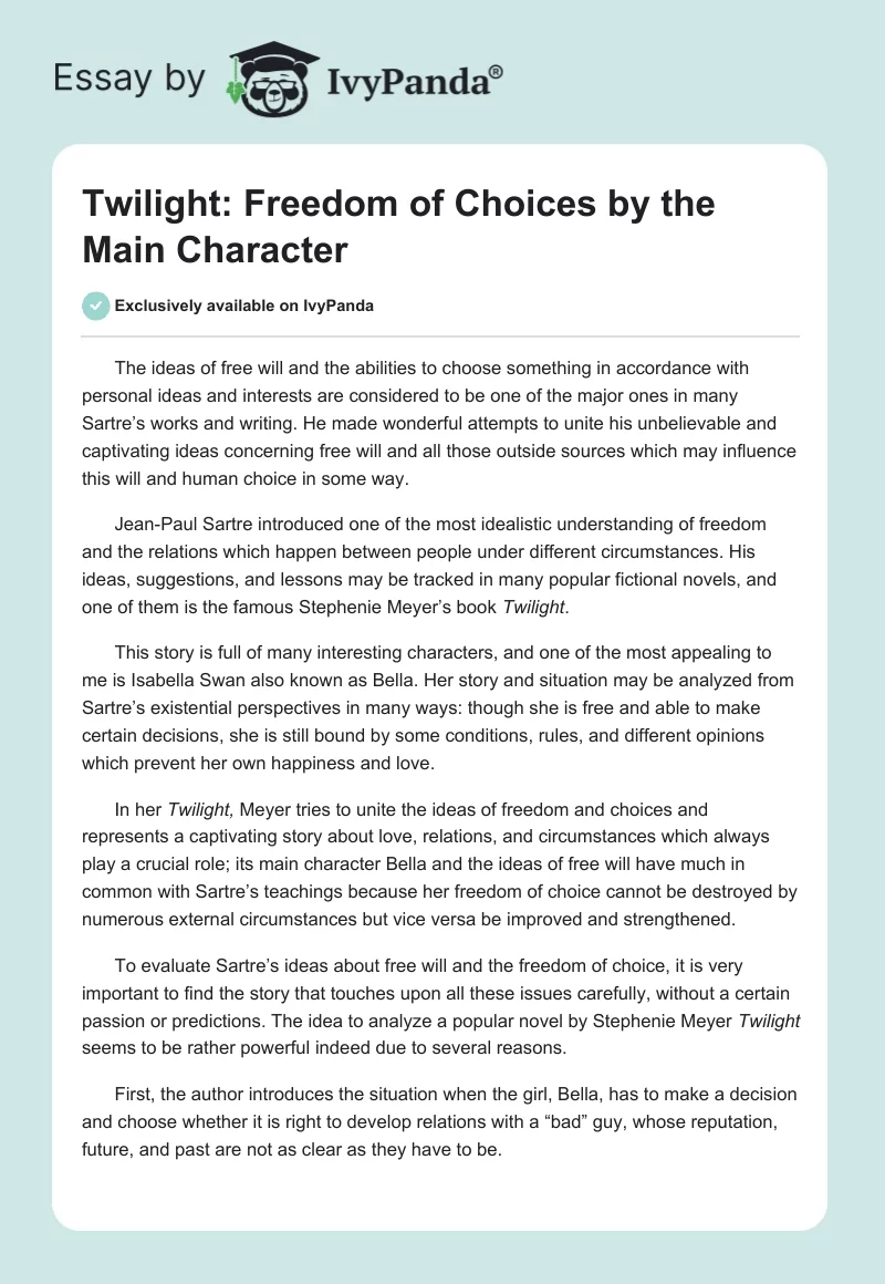 Twilight: Freedom of Choices by the Main Character. Page 1