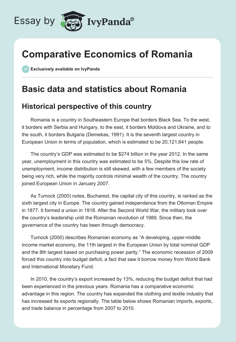 Comparative Economics of Romania. Page 1
