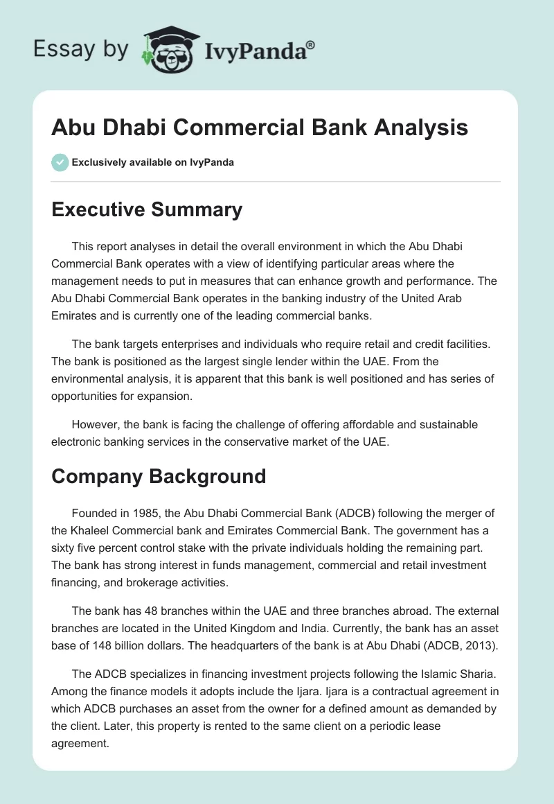 Abu Dhabi Commercial Bank Analysis. Page 1