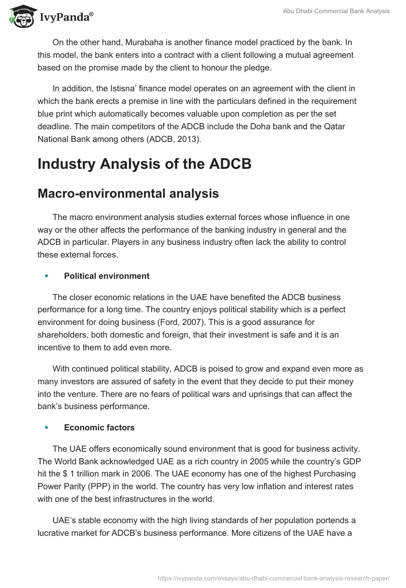 Abu Dhabi Commercial Bank Analysis. Page 2