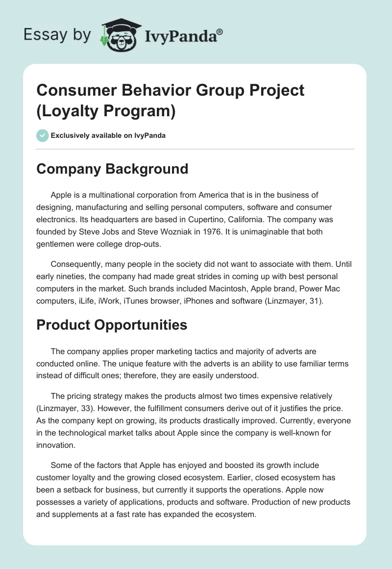 Consumer Behavior Group Project (Loyalty Program). Page 1