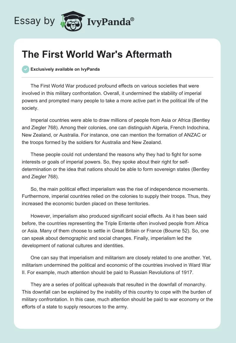 The First World War's Aftermath. Page 1