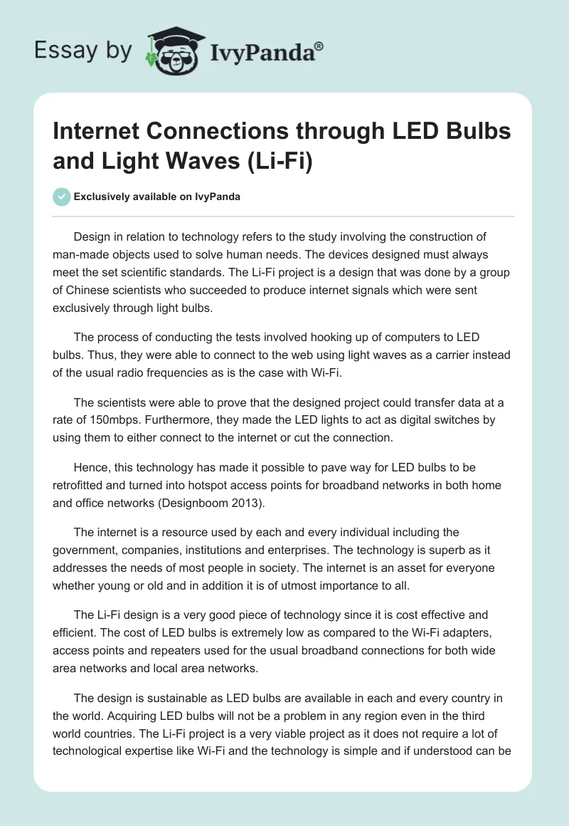 Internet Connections Through LED Bulbs and Light Waves (Li-Fi). Page 1