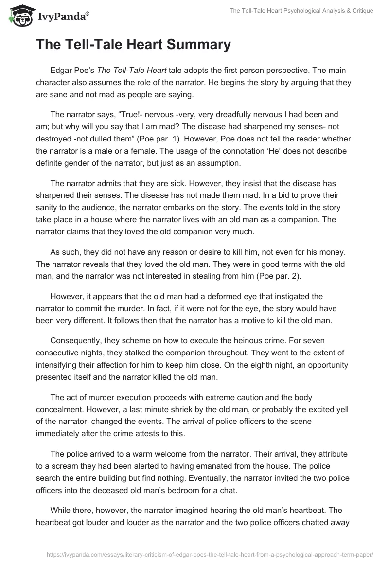 The Tell-Tale Heart Psychological Analysis & Critique. Page 2