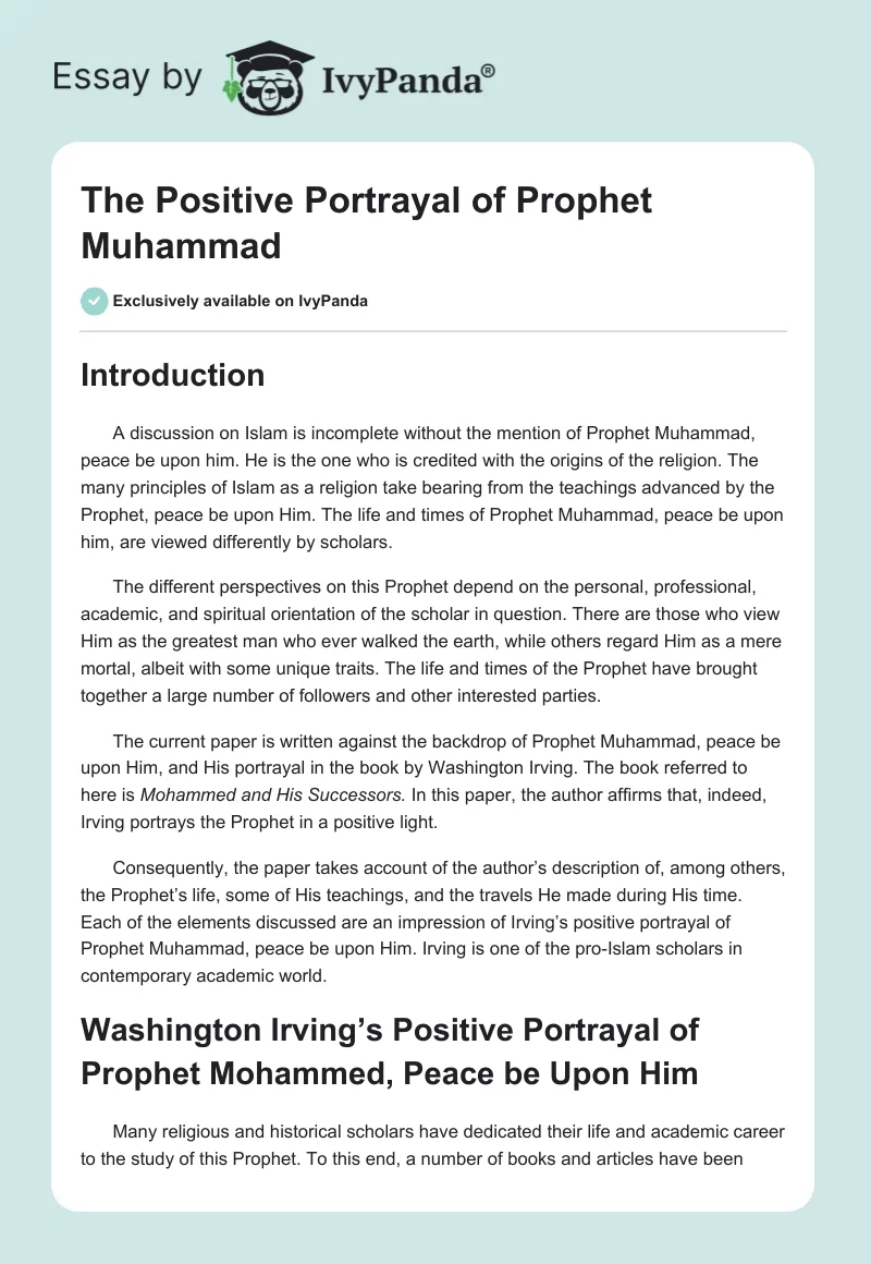 The Positive Portrayal of Prophet Muhammad. Page 1