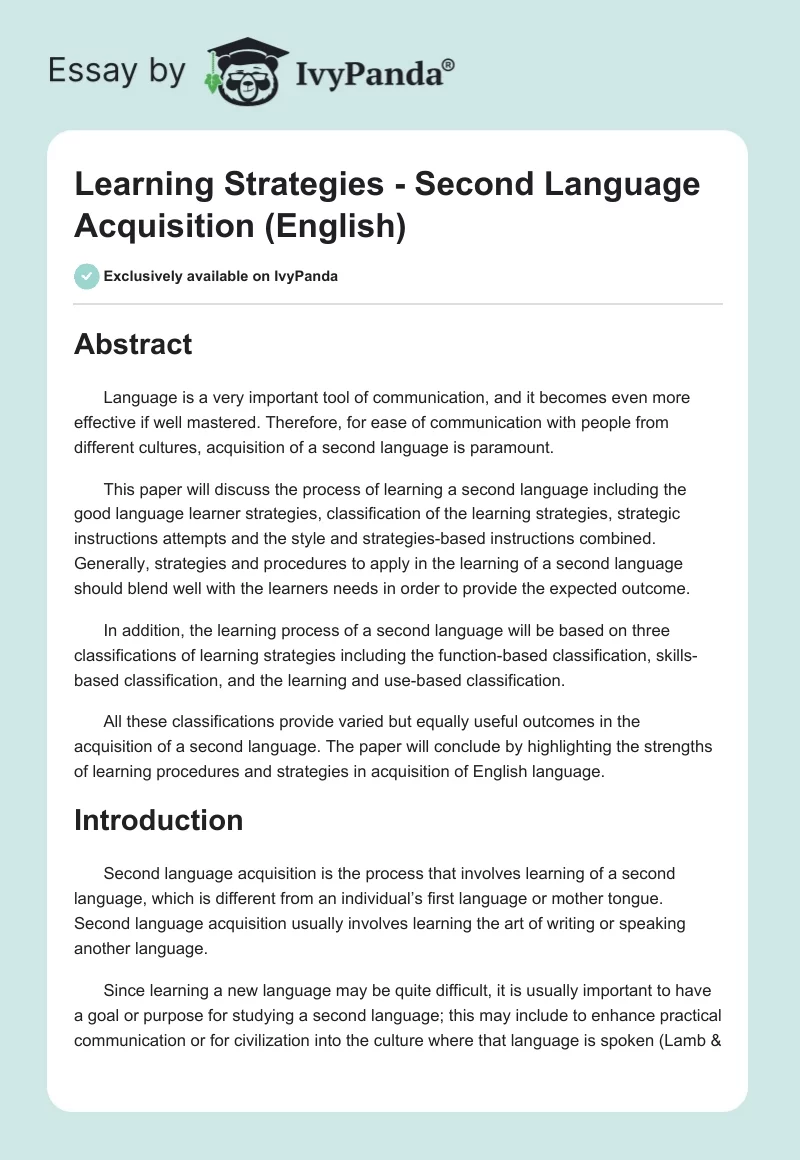 Learning Strategies - Second Language Acquisition (English). Page 1
