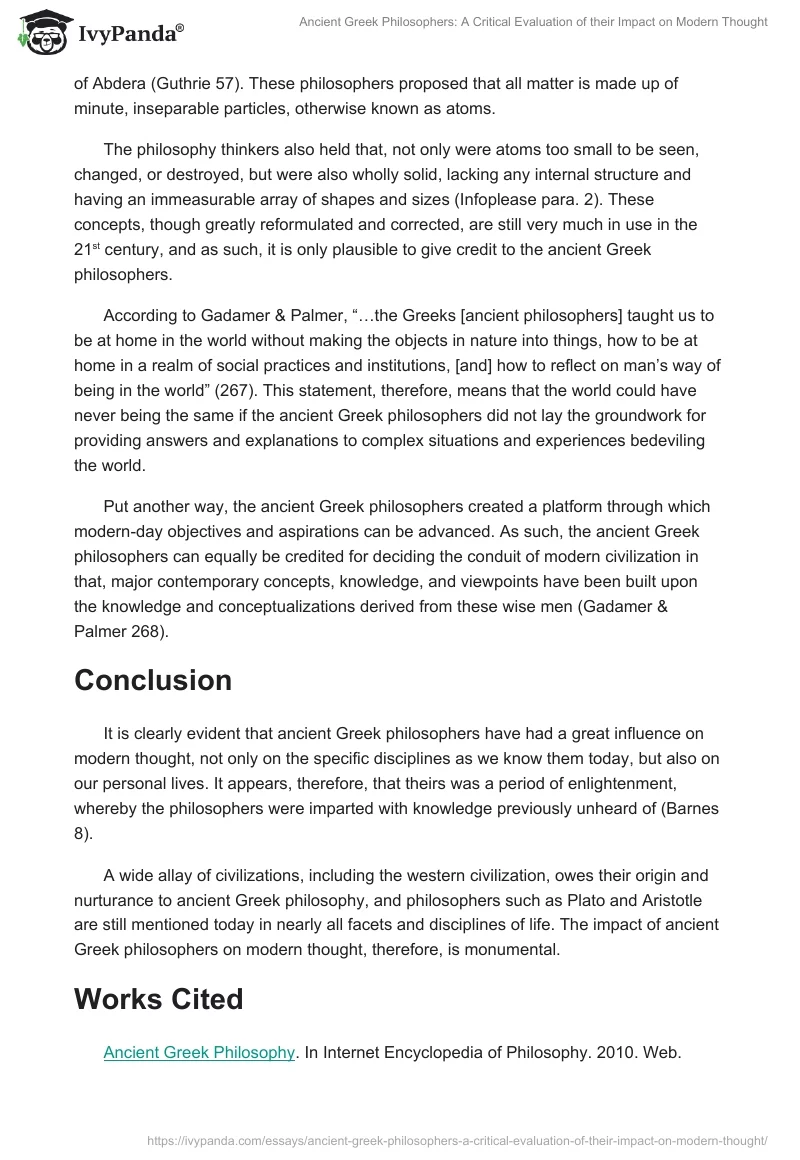 Ancient Greek Philosophers: A Critical Evaluation of Their Impact on Modern Thought. Page 4