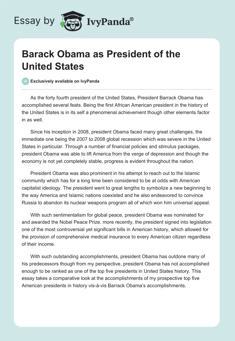 Barack Obama as President of the United States. Page 1