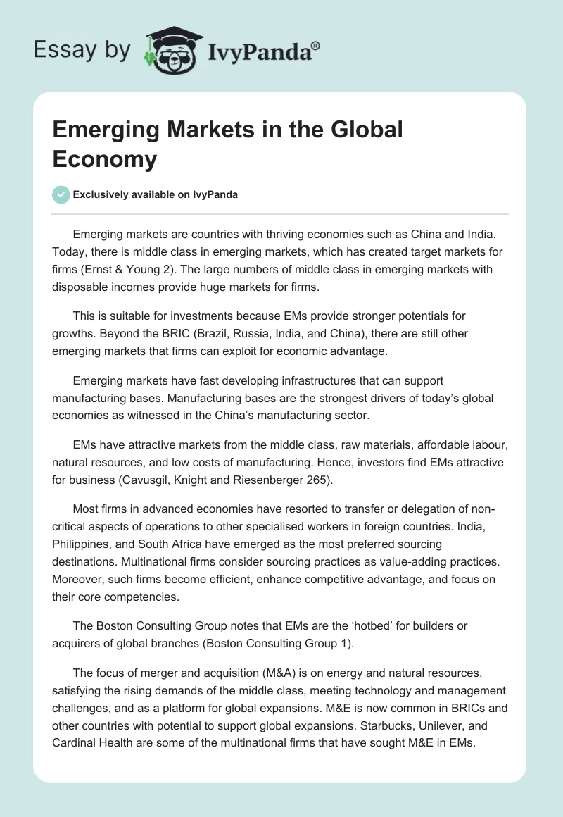 Emerging Markets in the Global Economy. Page 1