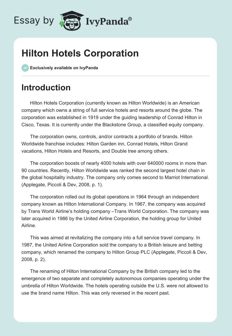 Hilton Hotels Corporation. Page 1
