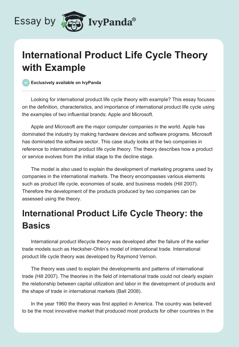 International Product Life Cycle Theory with Example. Page 1