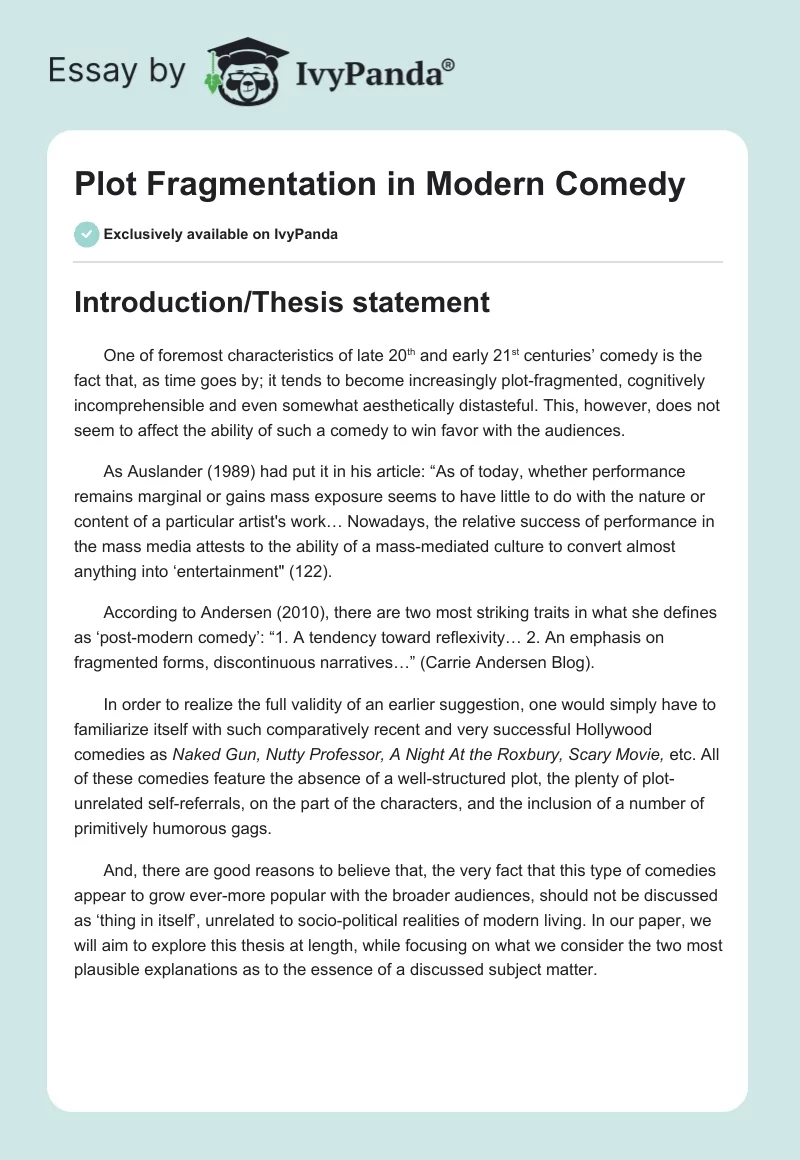 Plot Fragmentation in Modern Comedy. Page 1