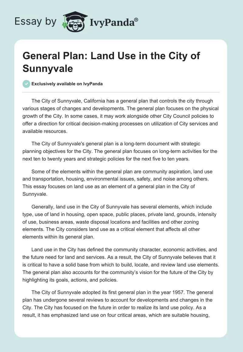 General Plan: Land Use in the City of Sunnyvale. Page 1