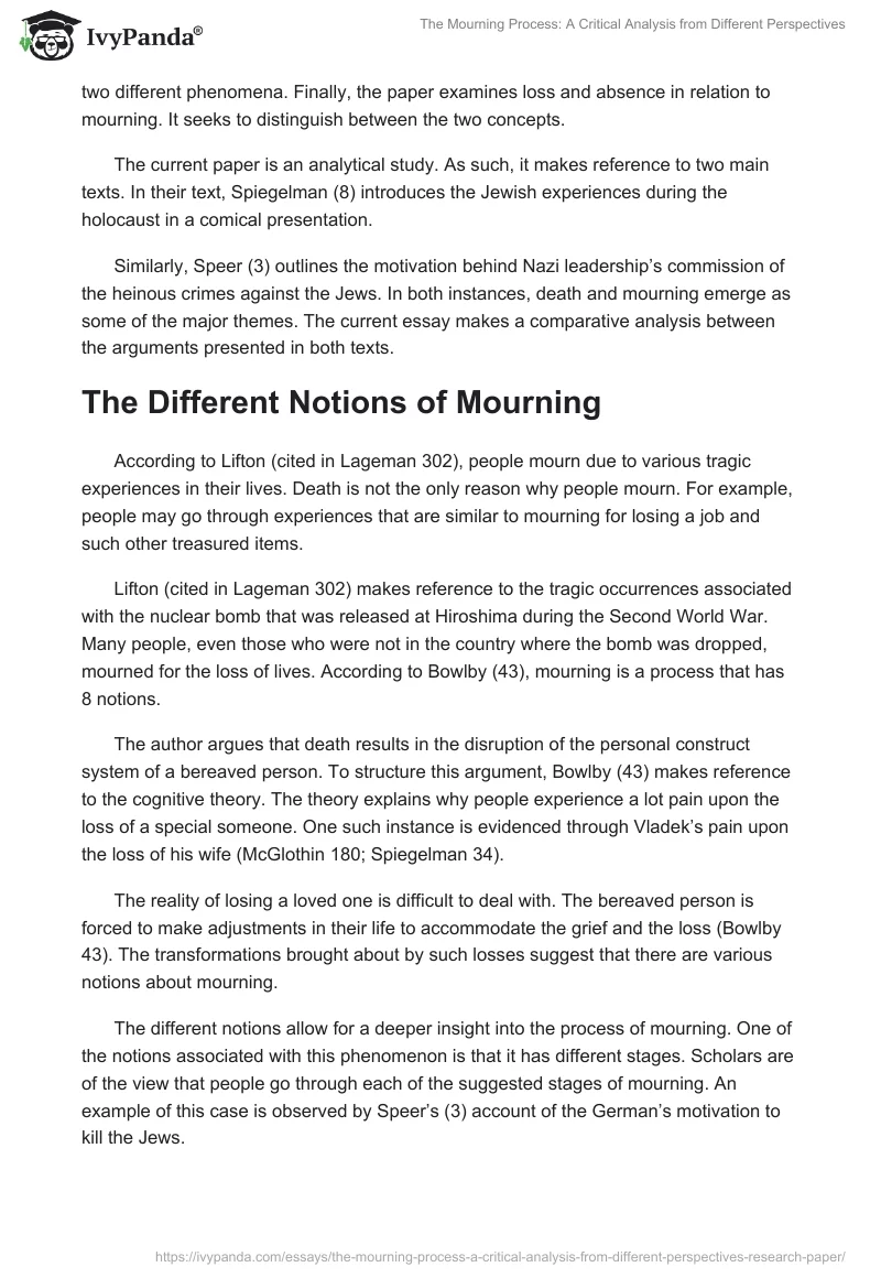 The Mourning Process: A Critical Analysis from Different Perspectives. Page 2