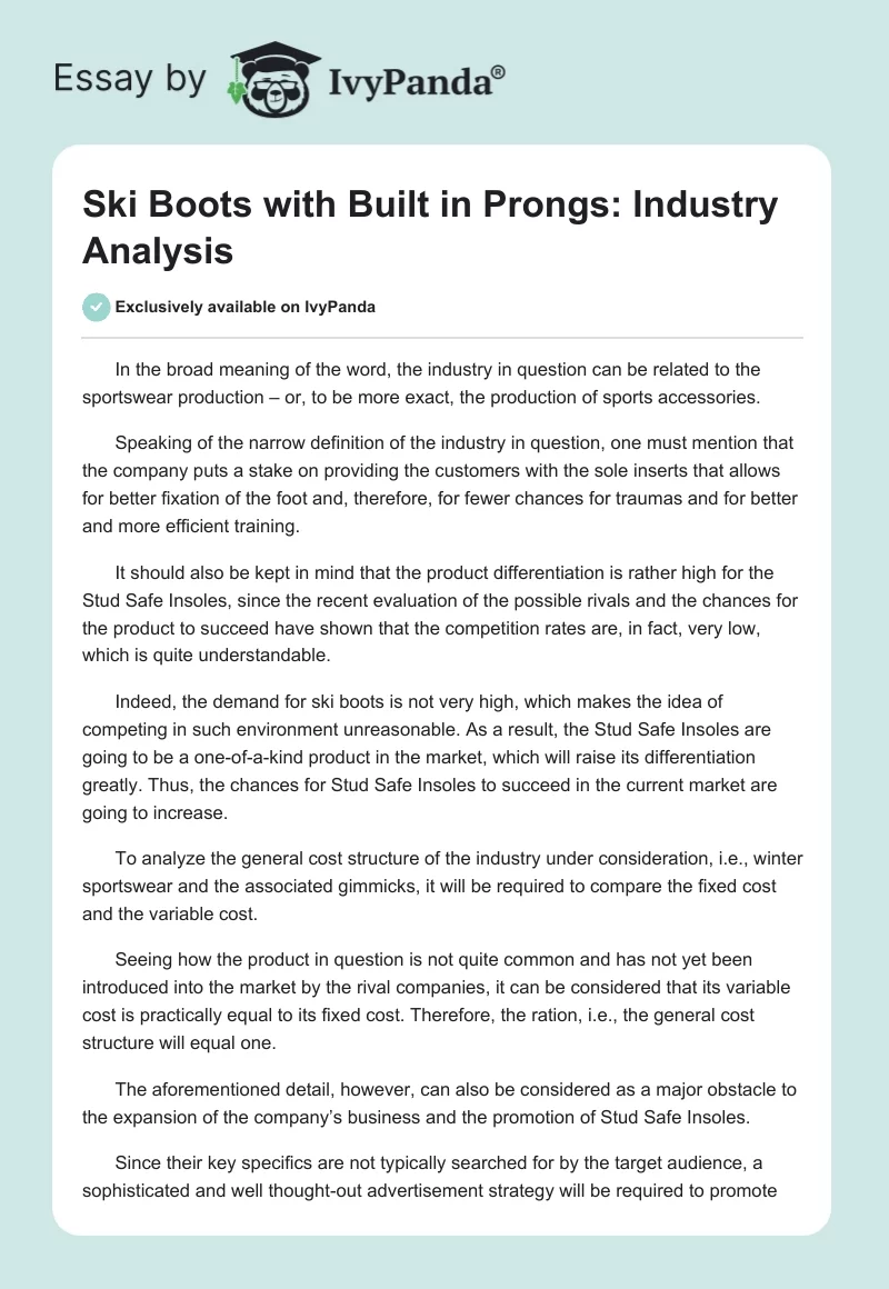 Ski Boots with Built in Prongs: Industry Analysis. Page 1