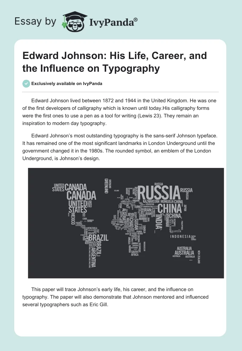 Edward Johnson: His Life, Career, and the Influence on Typography. Page 1