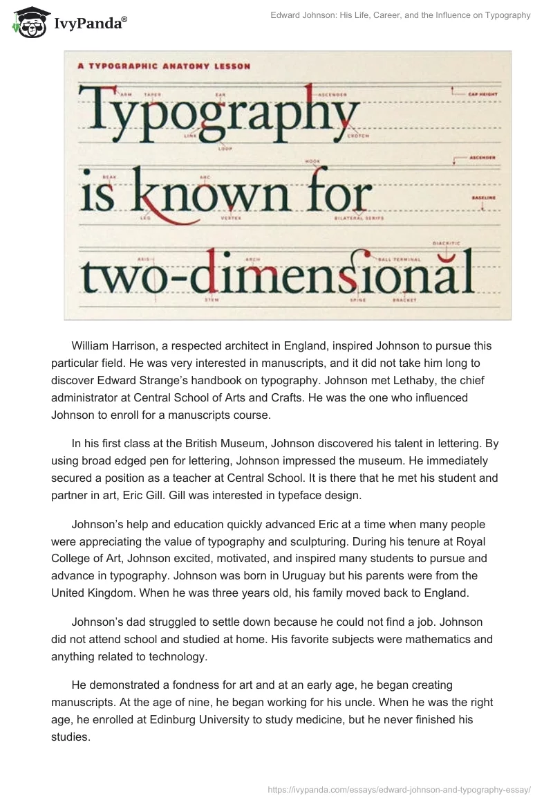Edward Johnson: His Life, Career, and the Influence on Typography. Page 2