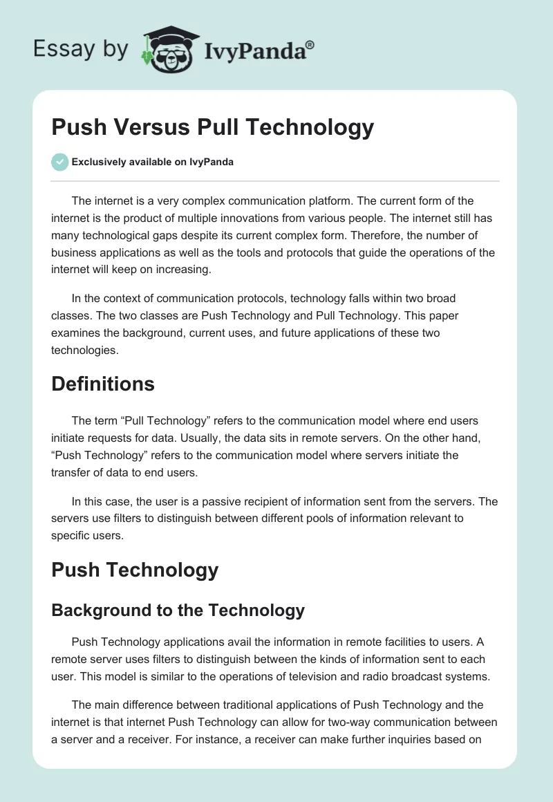 Push Versus Pull Technology. Page 1