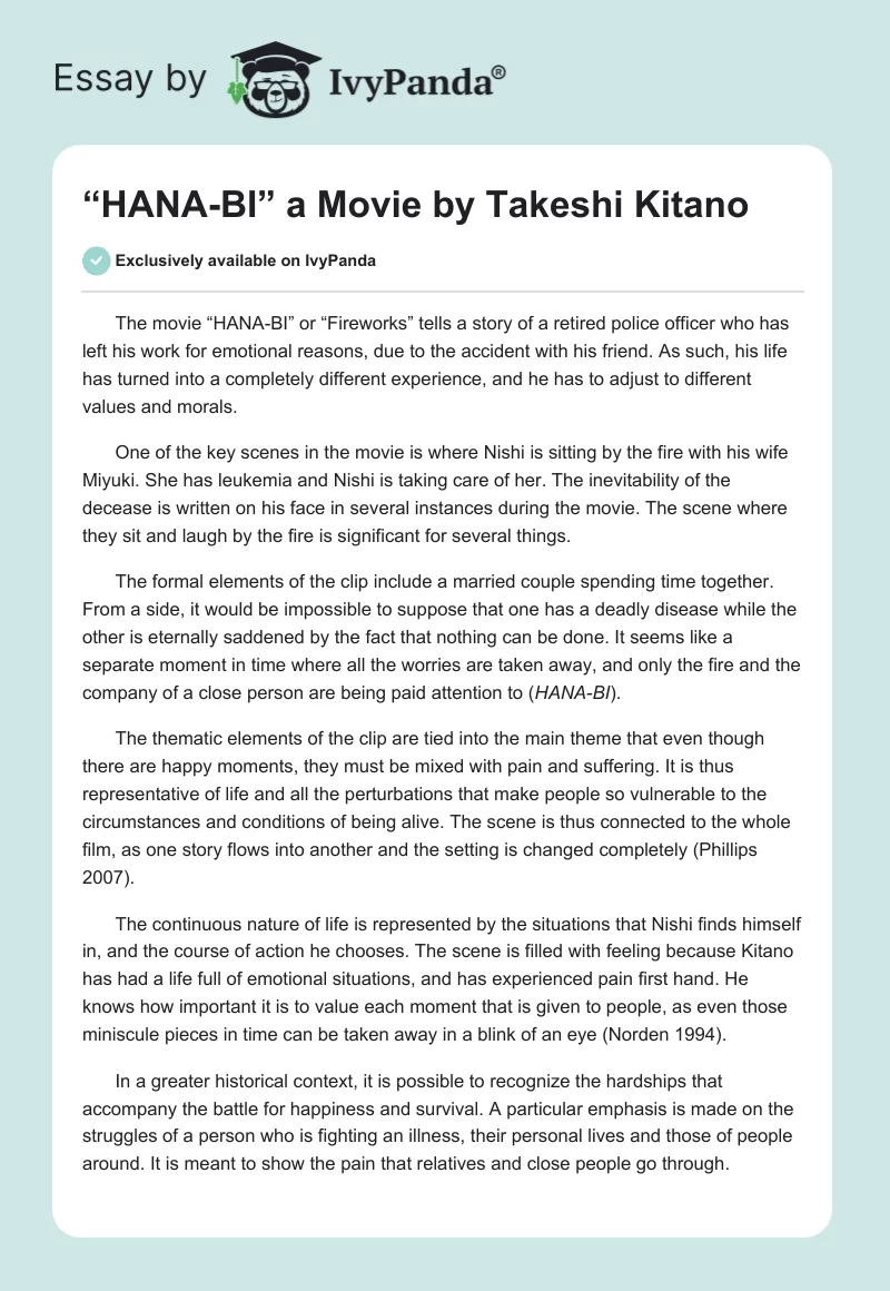 “HANA-BI” a Movie by Takeshi Kitano. Page 1