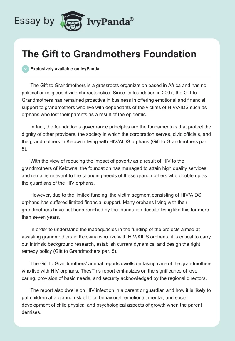 The Gift to Grandmothers Foundation. Page 1