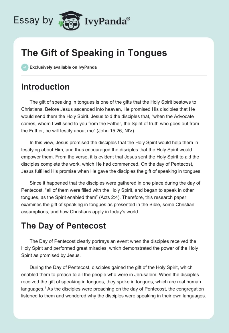 The Gift of Speaking in Tongues. Page 1