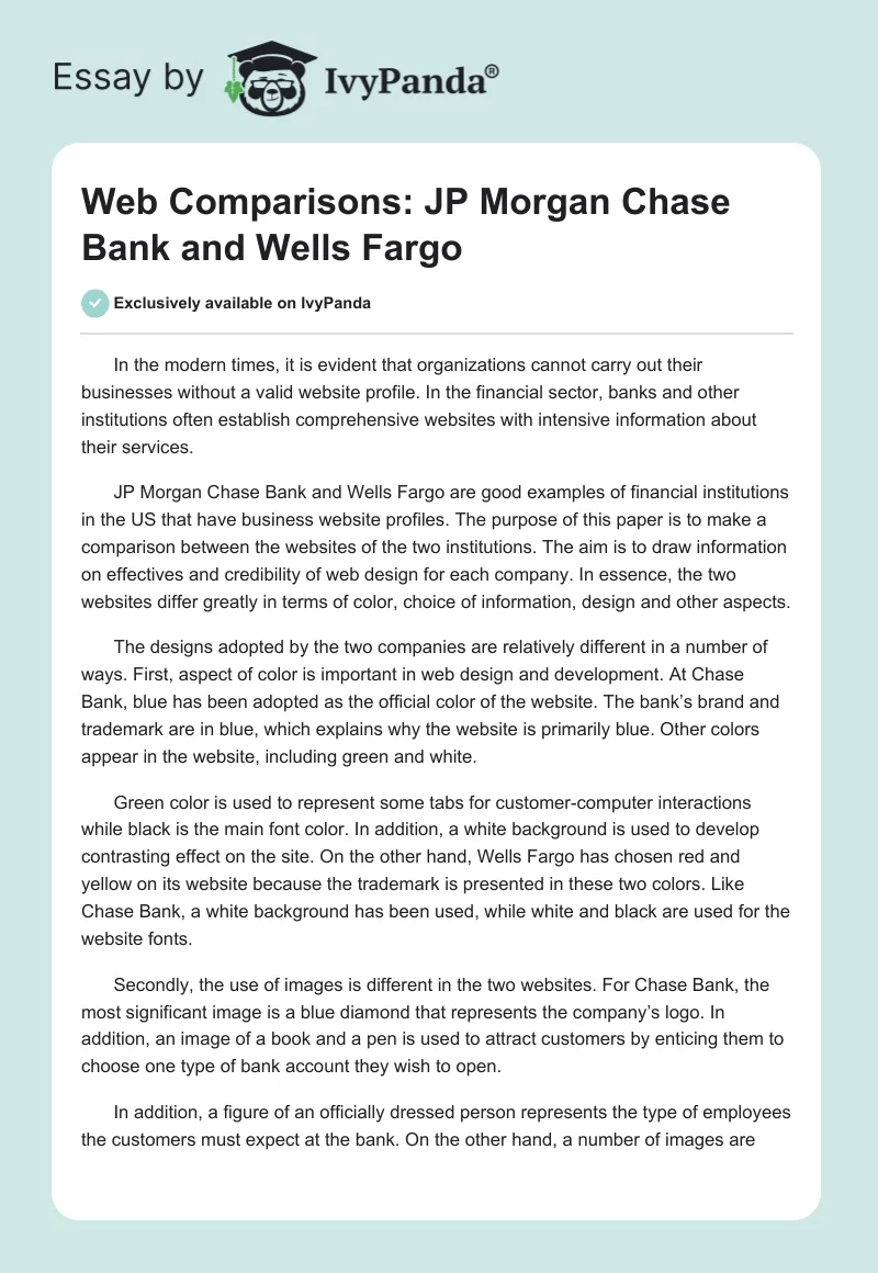 Web Comparisons: JP Morgan Chase Bank and Wells Fargo. Page 1