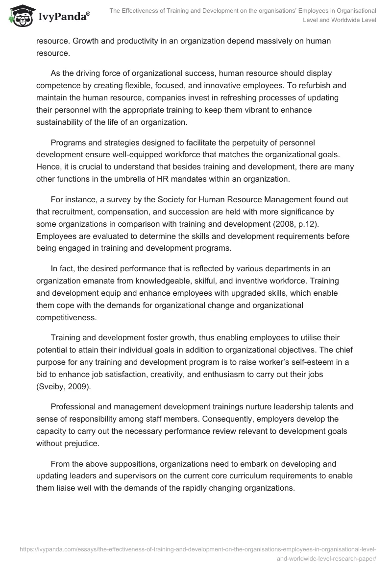The Effectiveness of Training and Development on the organisations’ Employees in Organisational Level and Worldwide Level. Page 3