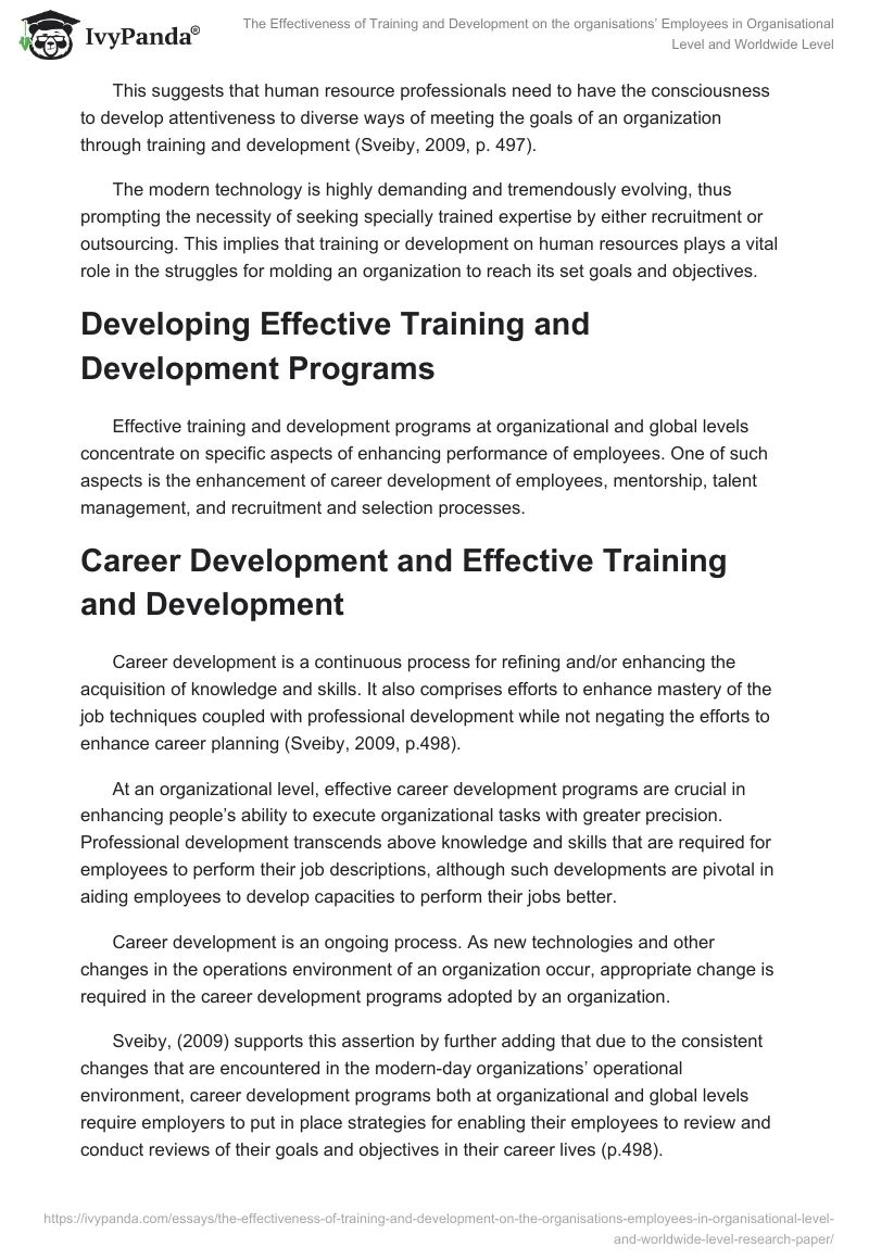 The Effectiveness of Training and Development on the organisations’ Employees in Organisational Level and Worldwide Level. Page 4