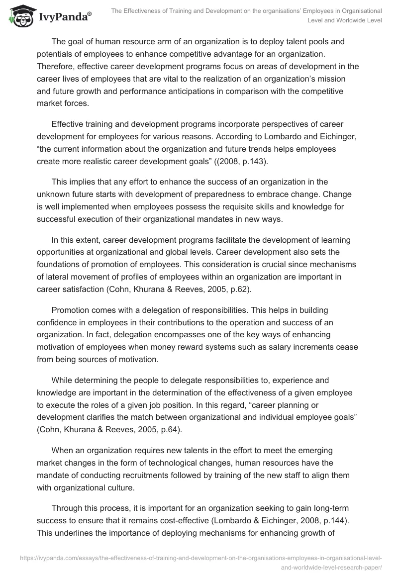 The Effectiveness of Training and Development on the organisations’ Employees in Organisational Level and Worldwide Level. Page 5