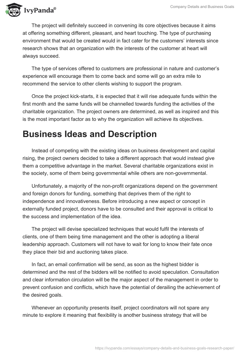 Company Details and Business Goals. Page 2