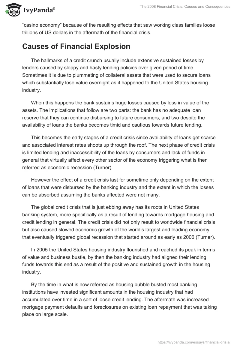 The 2008 Financial Crisis: Causes and Consequences. Page 3
