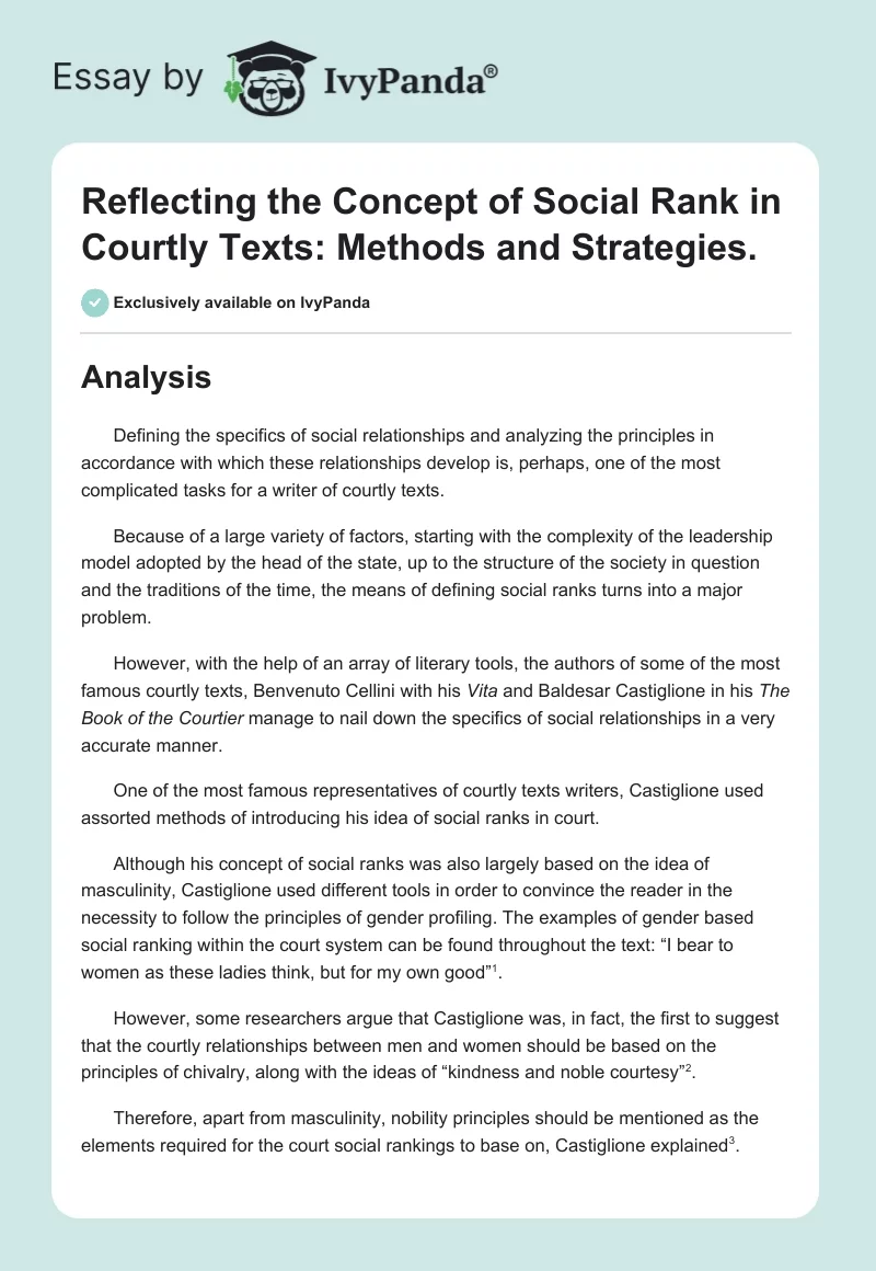 Reflecting the Concept of Social Rank in Courtly Texts: Methods and Strategies.. Page 1