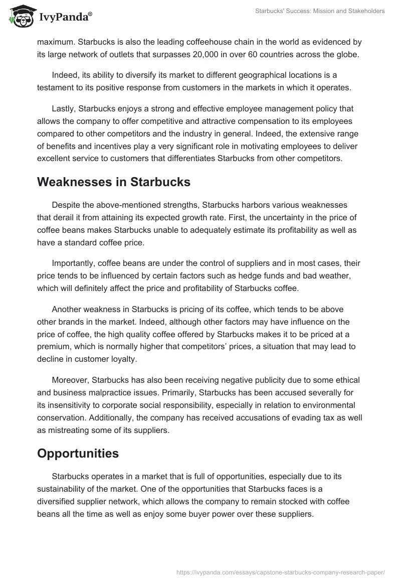 Starbucks' Success: Mission and Stakeholders. Page 4