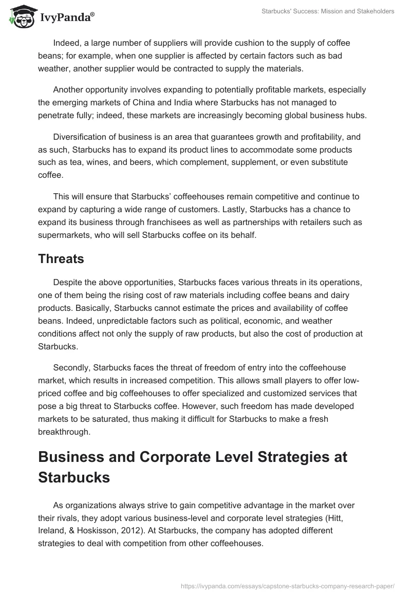 Starbucks' Success: Mission and Stakeholders. Page 5