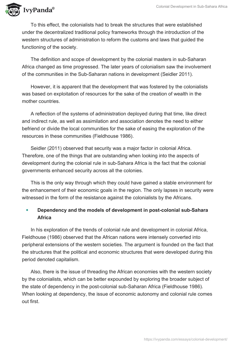 Colonial Development in Sub-Sahara Africa. Page 5