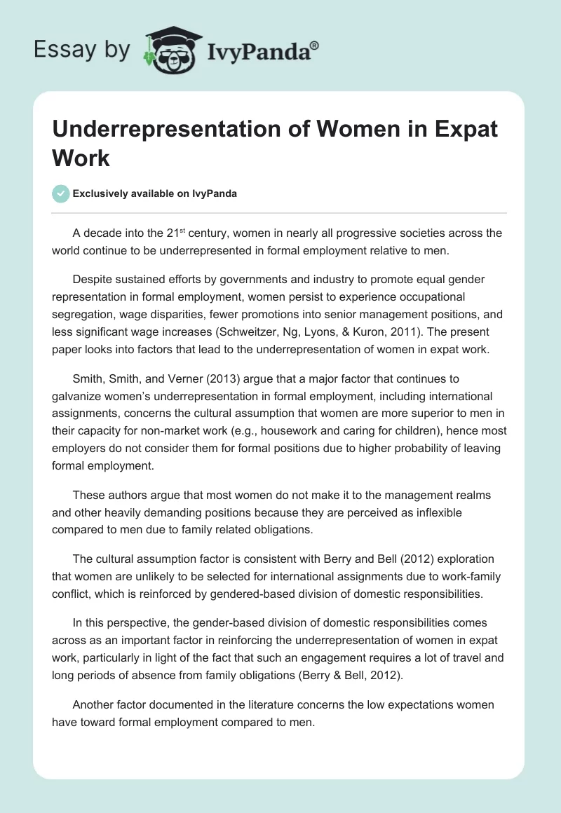 Underrepresentation of Women in Expat Work. Page 1