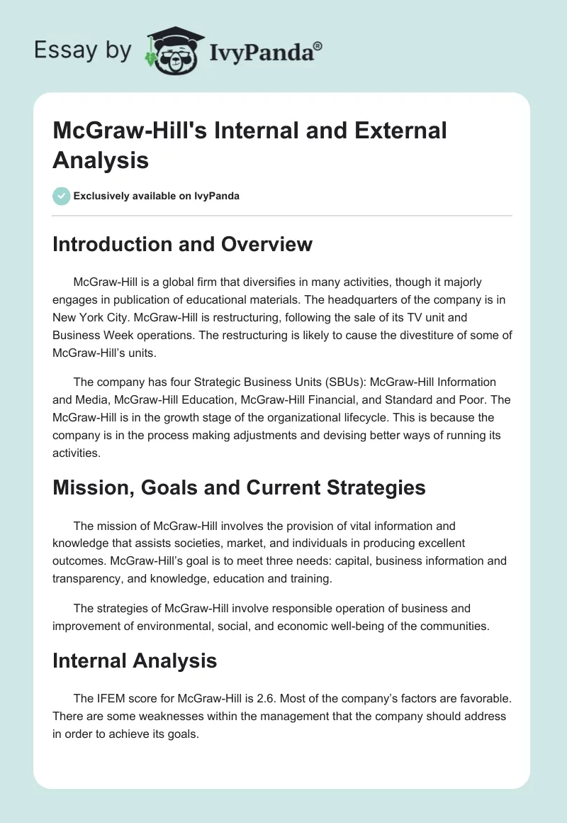 McGraw-Hill's Internal and External Analysis. Page 1
