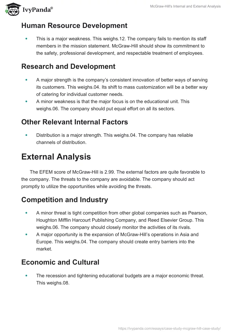 McGraw-Hill's Internal and External Analysis. Page 3