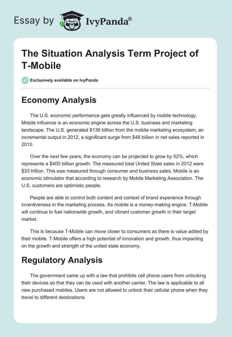 The Situation Analysis Term Project of T-Mobile. Page 1
