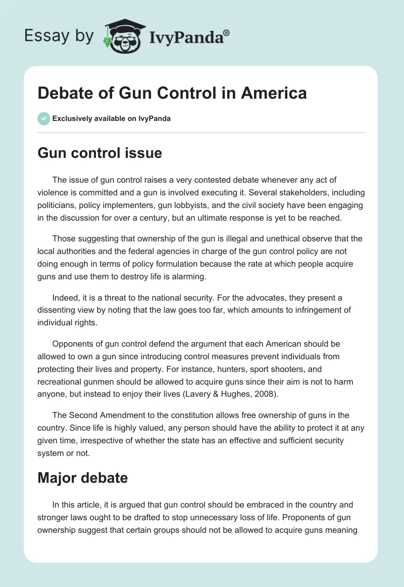 Debate of Gun Control in America. Page 1
