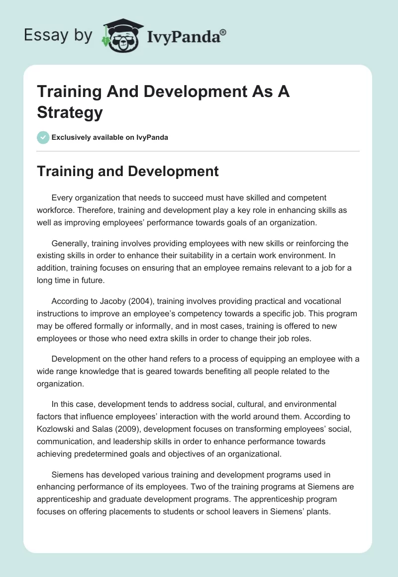 Training And Development As A Strategy. Page 1